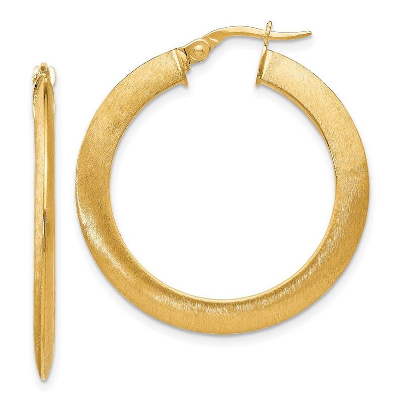 Curata 14k Yellow Gold 35x2mm Brushed Knife-edged Hoop Earrings