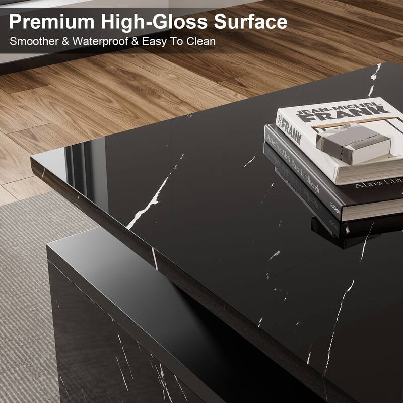 Smart LED Coffee Table 47.2" with Bluetooth Speaker & Wireless Charging, Modern White Marble Center Table