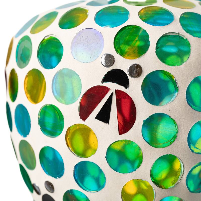 Glitzhome 8.25"H Glass Hanging Dots & Ladybugs Mosaic Birdfeeder