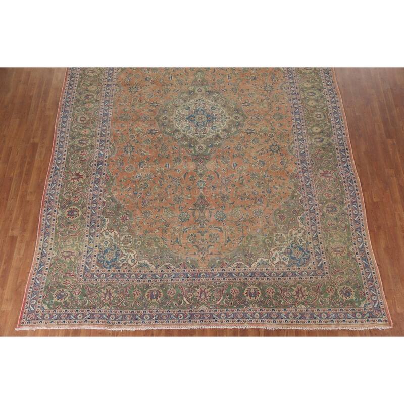 Hand Knotted Oriental 100% Wool Carpet Traditional Floral Oranges & Rust Mashad Area Rug - 13' 4'' X 9' 9''