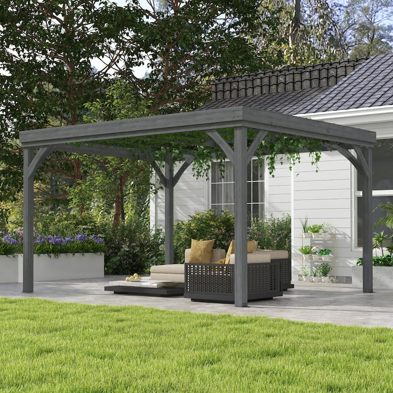 Outsunny 10' x 12' Outdoor Pergola, Wood Gazebo Grape Trellis with Stable Structure and Concrete Anchors - Grey