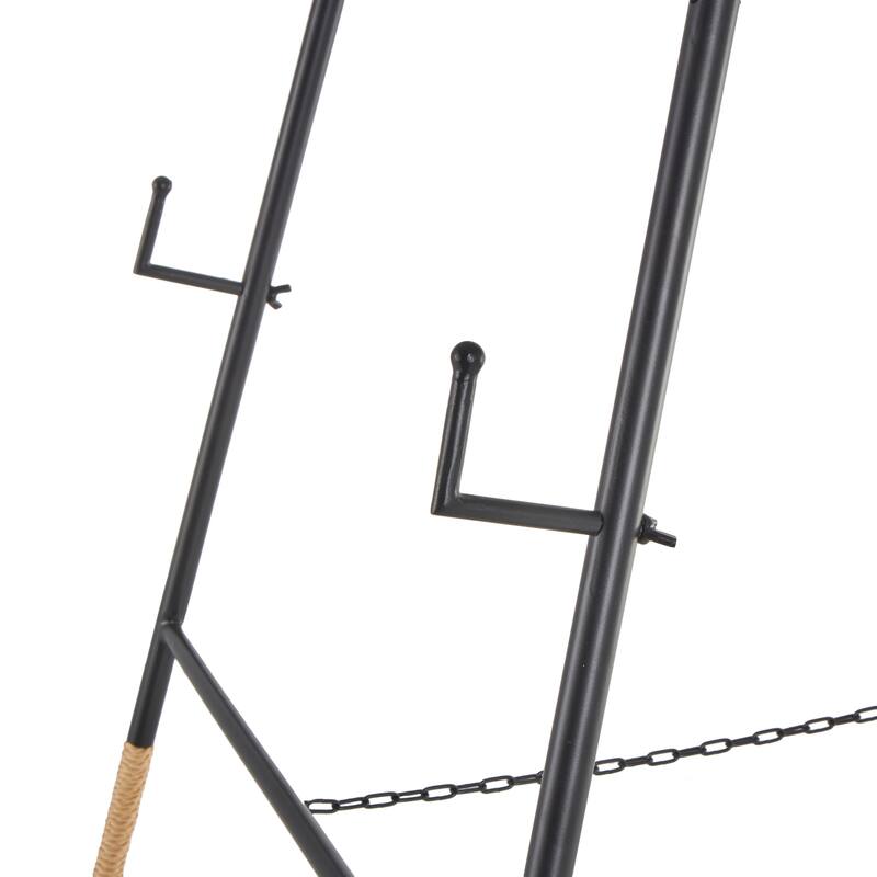 Black Metal Slim Foldable 2 Tier Easel with Wrapped Rattan Accents