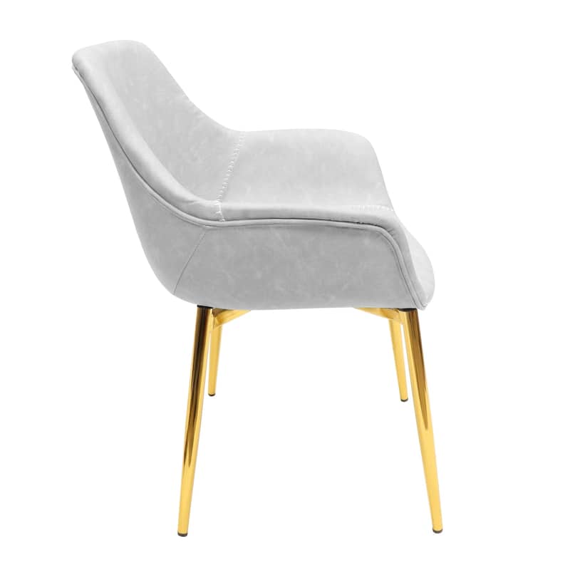 Markley Modern Leather Dining Armchair Set of 4 With Gold Metal Legs Accent Side Chair