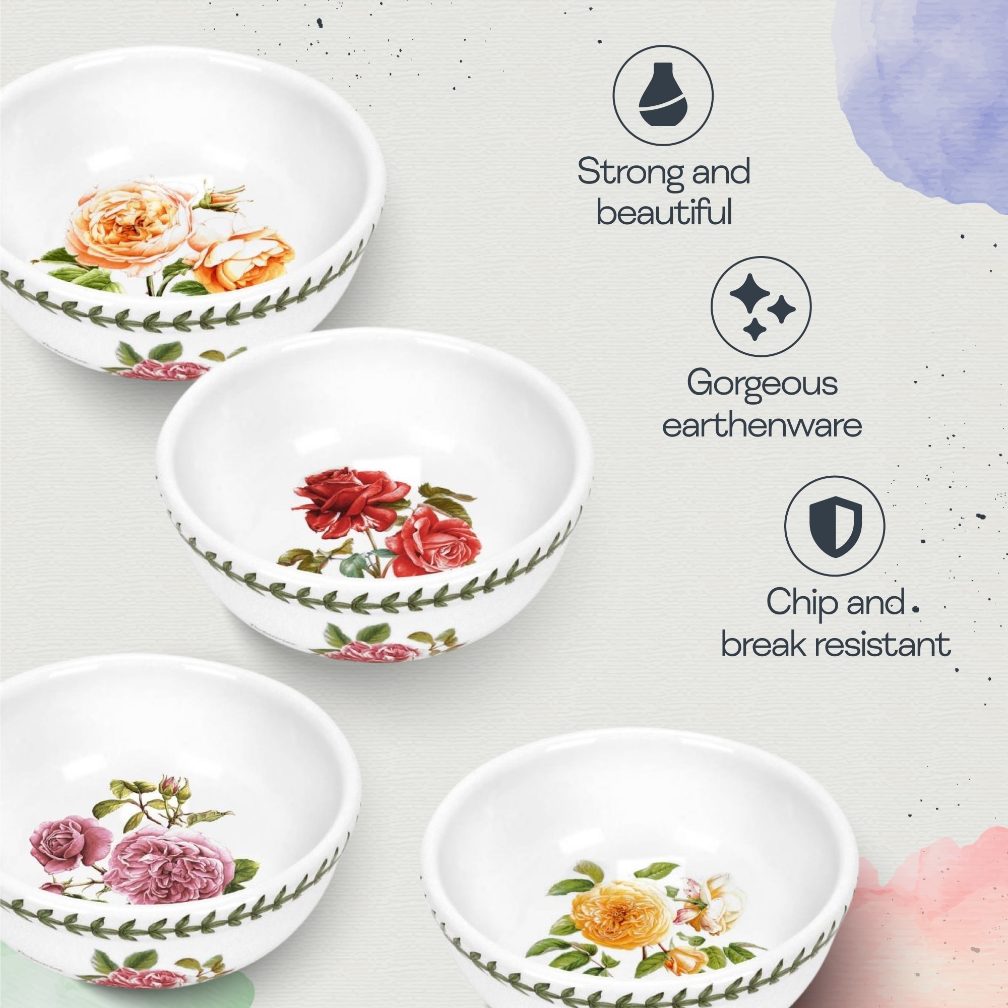 Portmeirion Botanic Roses Soup Bowl with Rim 8.5 Inch Fragrant Cloud