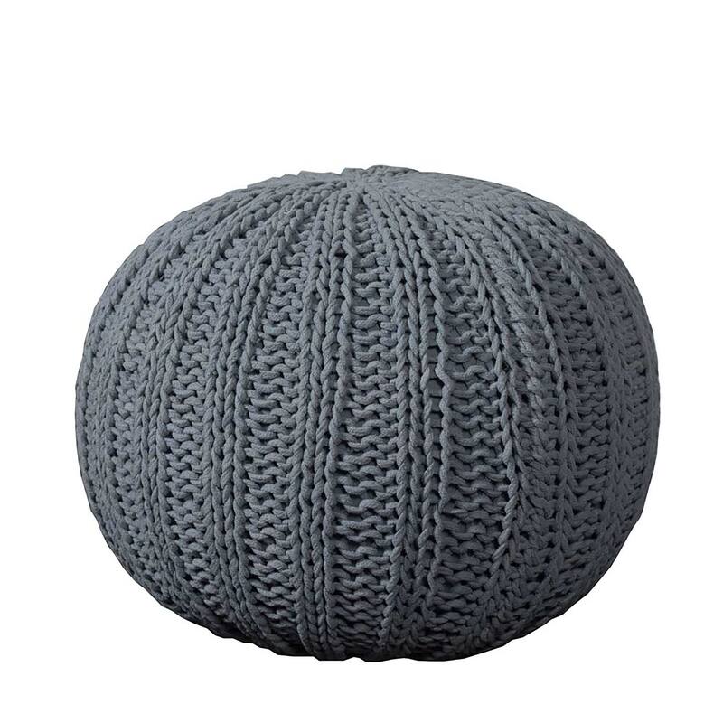20" Round Cotton Pouf Ottoman for Living Room, Footrest and Extra Seating - Grey