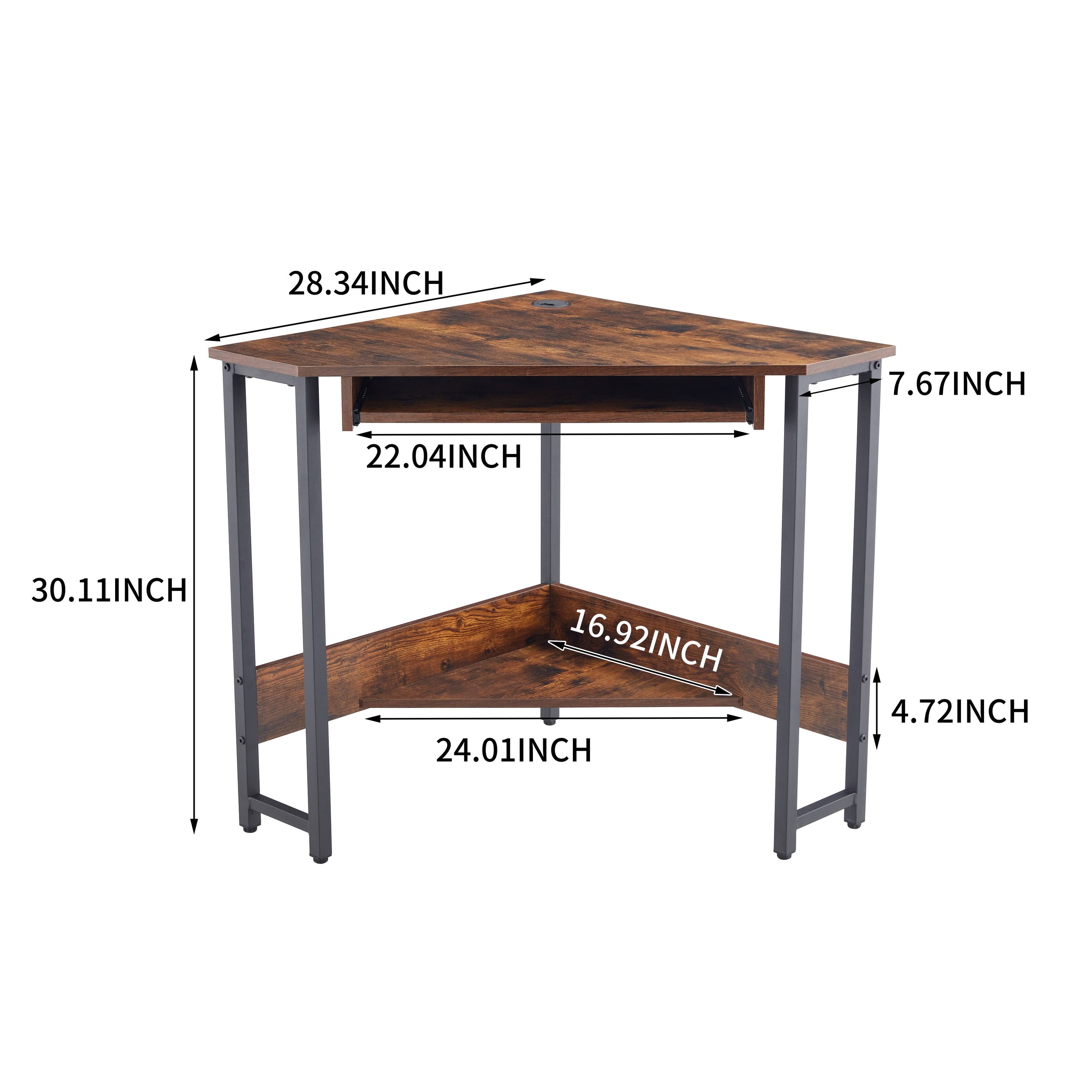 Office Corner Desk Storage Shelves Steel Frame Workstation Brown Bed