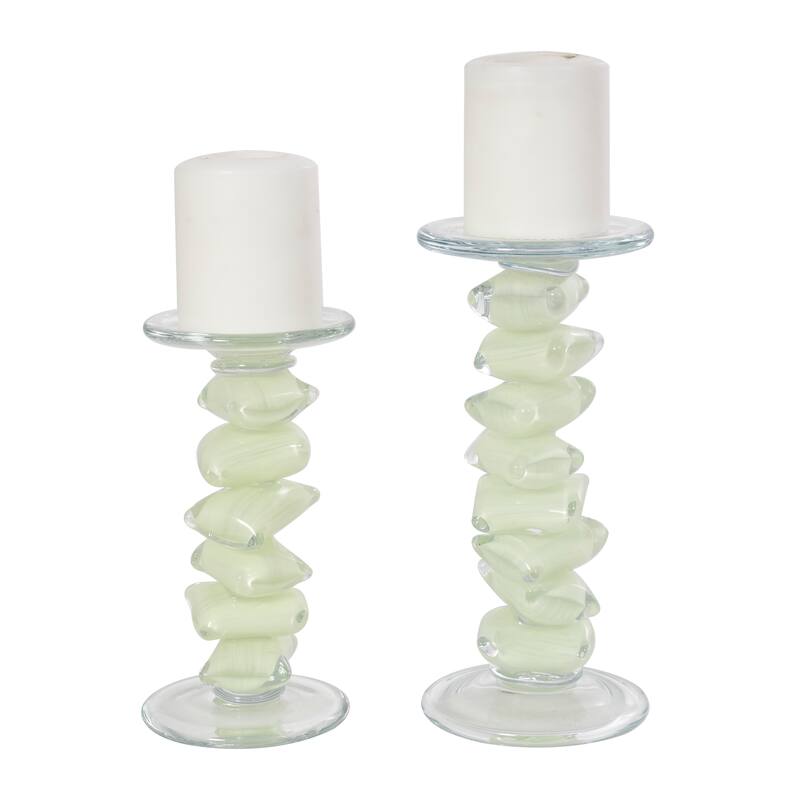 Clear or Green Glass Stacked Stone Candle Holder (Set of 2)