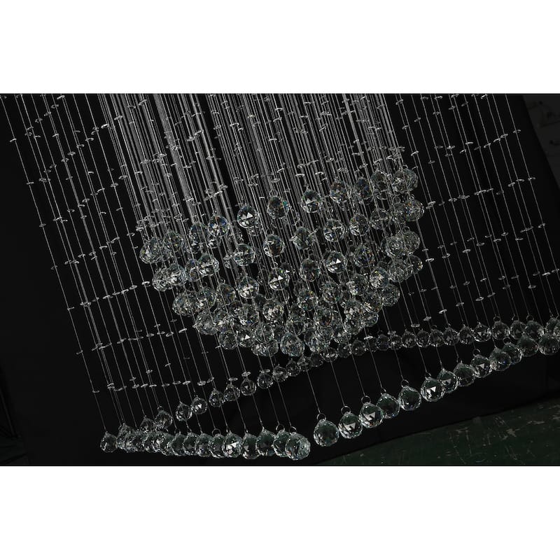 12-Light Chrome Chandelier With Clear Hanging Crystals And Beads