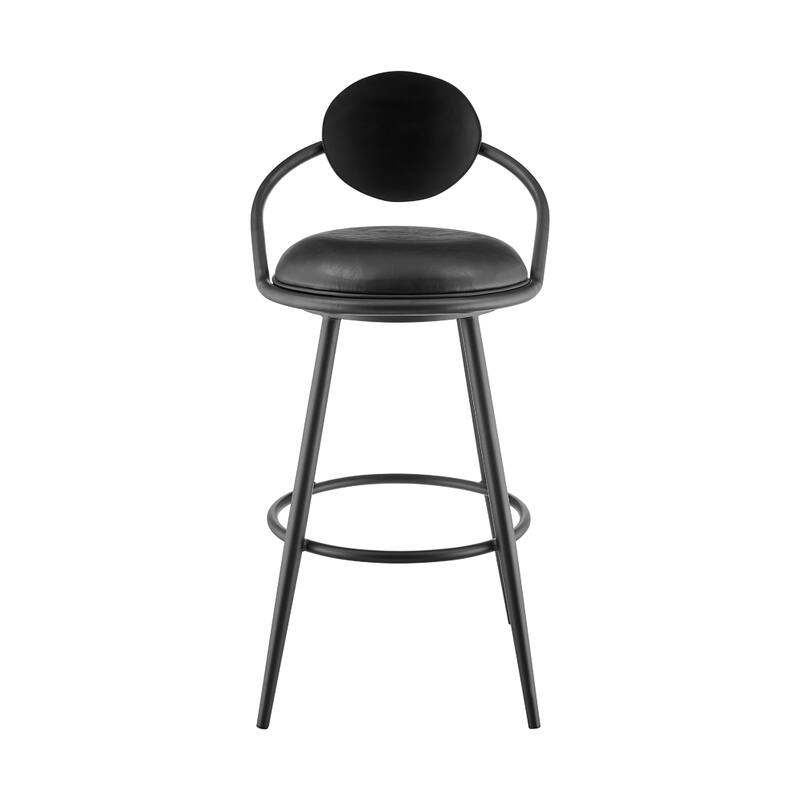 Carny Iron Swivel Counter Stool Chair, Vintage Black Faux Leather