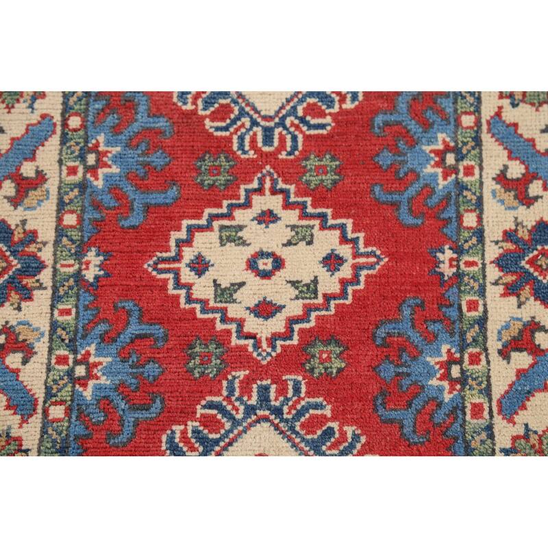 Geometric Red Kazak Oriental Accent Rug Handmade Wool Carpet - 2'1"x 2'10"