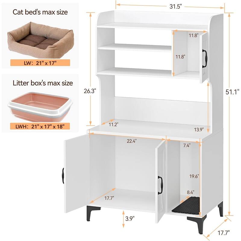 Cat Litter Box Furniture - Enclosed Litter Box with Ample Storage