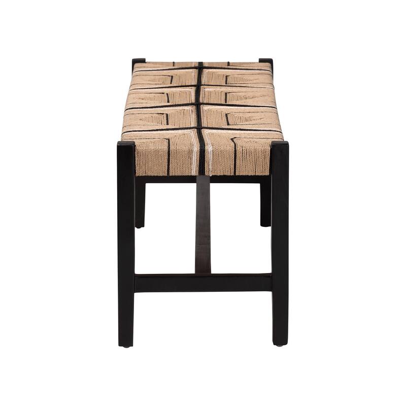 Prita Woven Paper Loom Bench with Mahogany Wood Frame - Handcrafted Accent Seating for Dining Room or Entryway