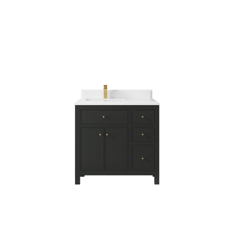 Willow Collections 36 in W x 22 in D Sonoma Left Offset Free Standing Reeded Bathroom Vanity with Countertop - 1.5" Calacatta Laza - Black Top