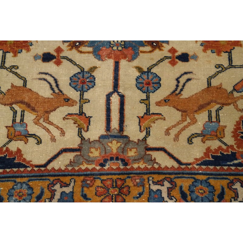 Hand Knotted Oriental 100% Wool Carpet Traditional All-Over Beige & Ivories Tabriz Area Rug - 12' 11'' X 10' 3''