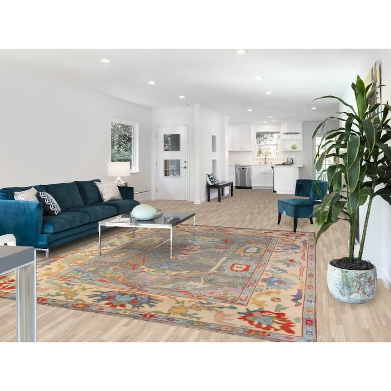 Oushak Indian Area Rug Handmade Transitional Grey Wool Carpet - 8'0"x 9'10"