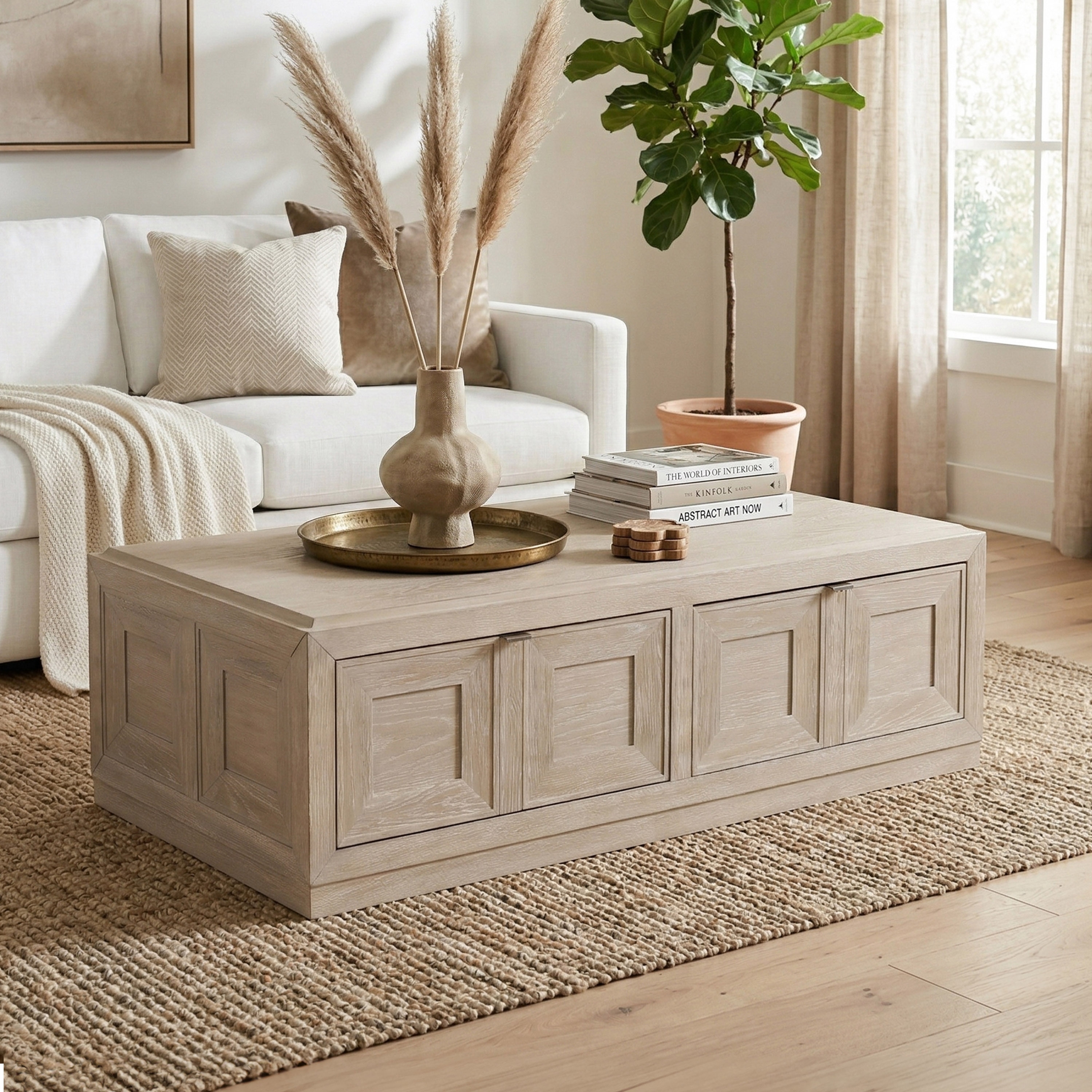 Furniture of America Durem Modern Classic Wood 2-Drawer Coffee Table with 4 Casters