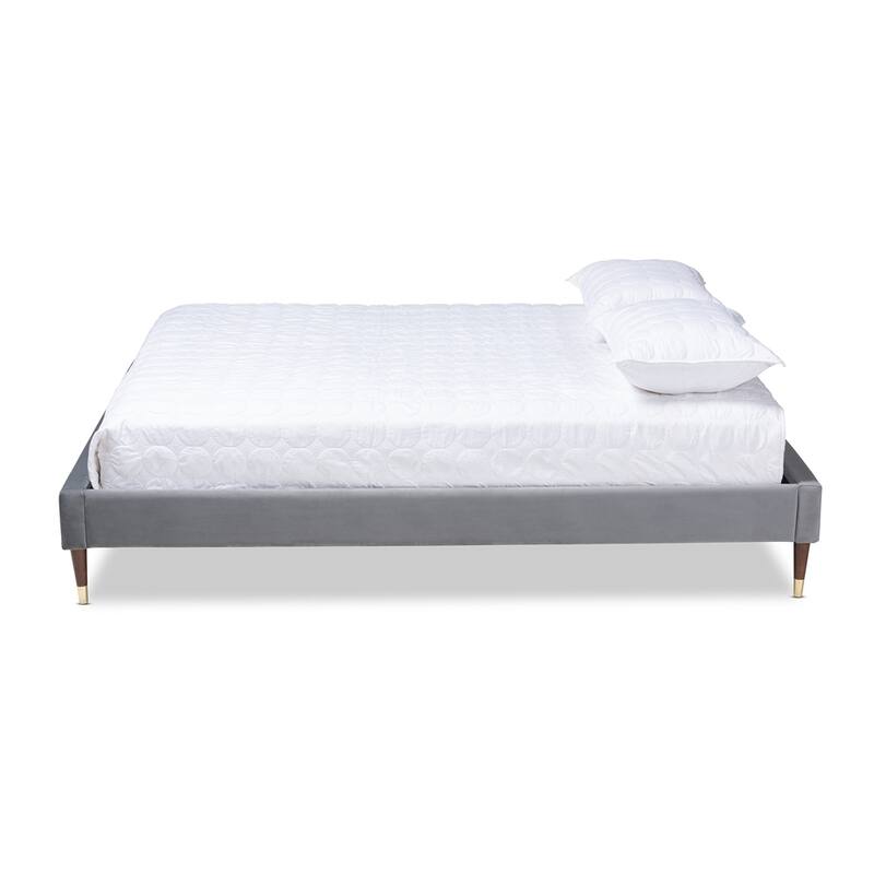 Volden Glam and Luxe Velvet Fabric Upholstered Wood Platform Bed Frame with Gold-Tone Leg Tips