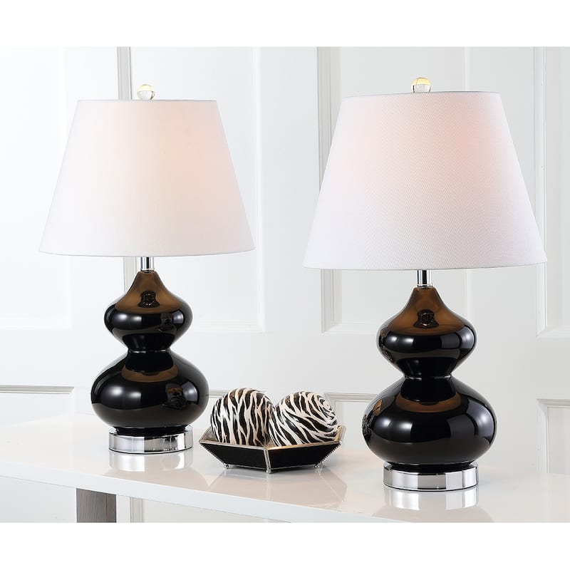 SAFAVIEH Lighting Kimberely 24-inch Double Gourd Glass White Table Lamp (Set of 2) - 14"x14"x24" - 14Wx14Dx24H