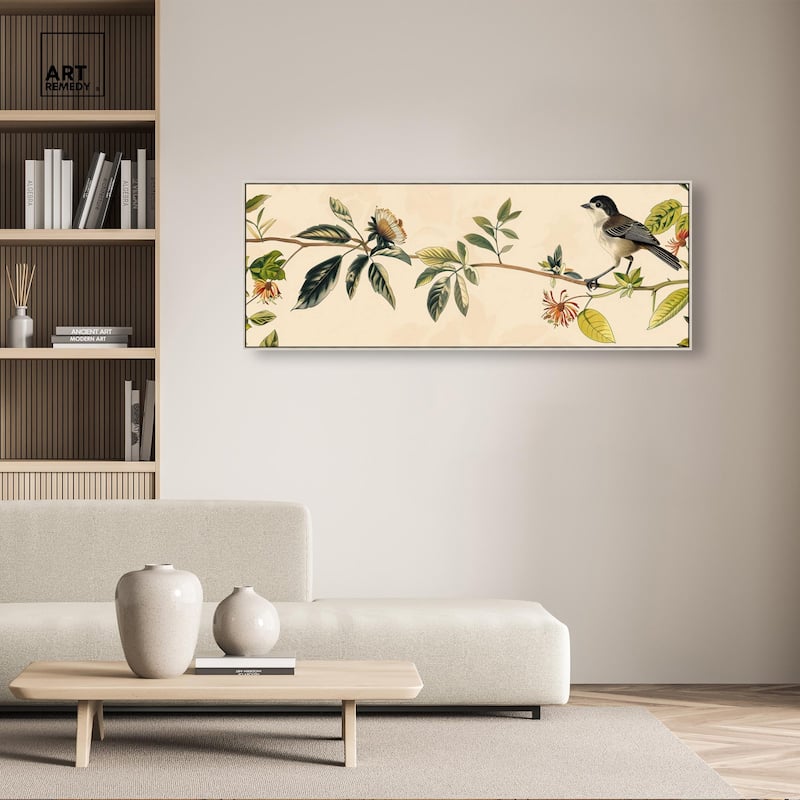 Vintage Bird Floral II Panoramic Canvas by Art Remedy