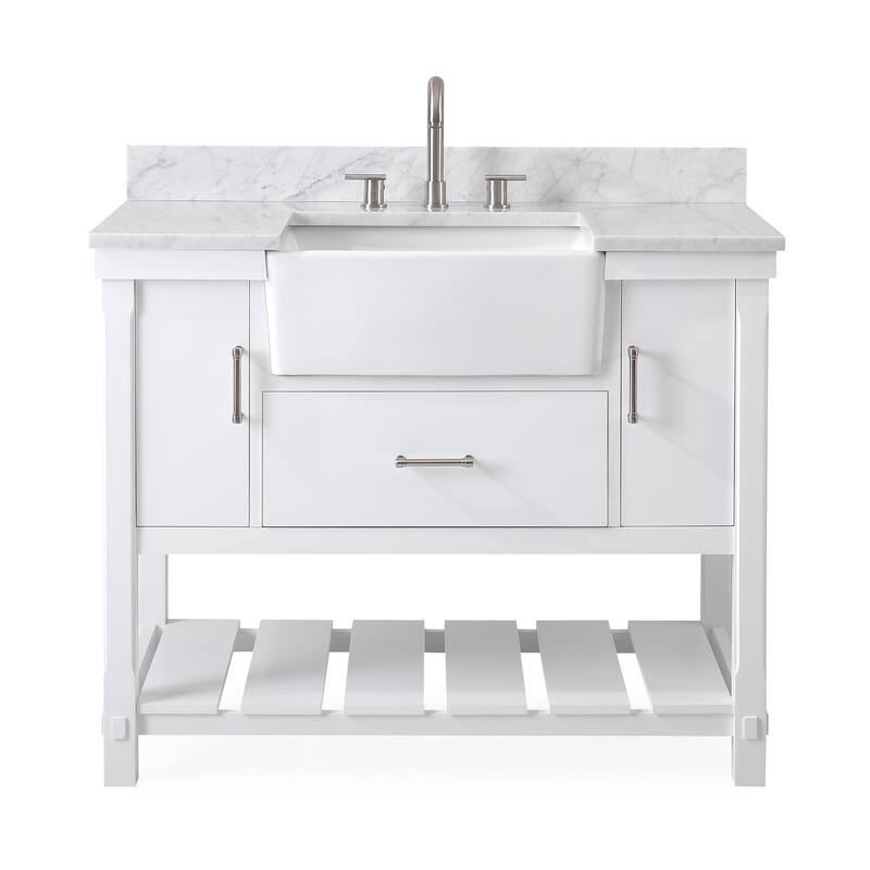 42-Inches Kendia Farmhouse Sink Bathroom Vanity - White - Painted - Single Vanities
