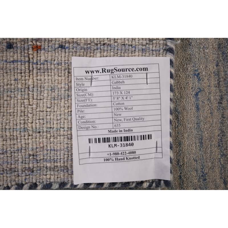 Striped Gabbeh Oriental Accent Rug Handmade Beige Wool Carpet - 4'1"x 5'8"