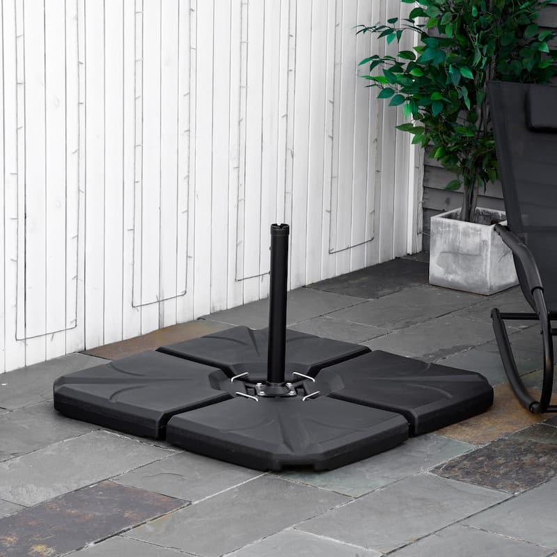 Outsunny 4 Piece Umbrella Base Stand Cantilever Offset Patio Umbrella Weight Plates w/ U-Locking - 40.5" L x 40.5" W x 3.25" H - Black