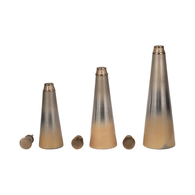 Sagebrook Home 13/16/20" Tanet Metallic Glass Bottles, 20"H, Set of 3