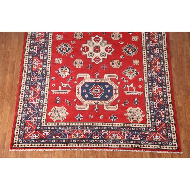 Red Kazak Area Rug Hand-Knotted Wool Carpet - 6'8" x 9'3"