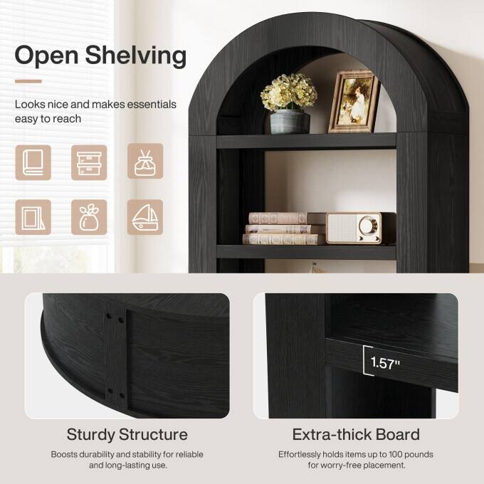 70.9'' Tall Brown Arched Bookshelf with Storage