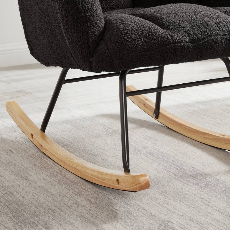 Anmytek Comfy Tufted Teddy Fabric Glider Rocking Chair