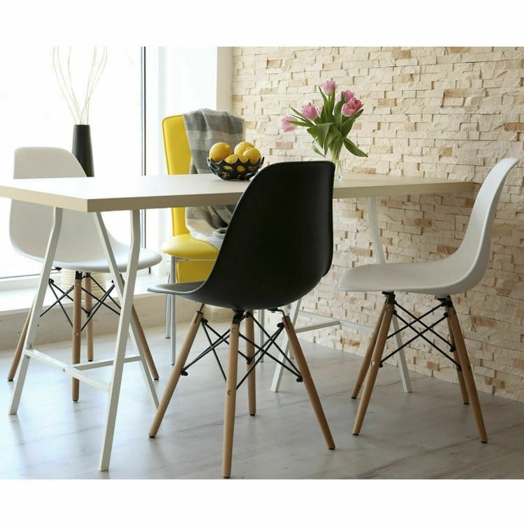 Set of 2 Ergonomic Dining Chairs with Cushion and Sturdy PP Seat and Wooden Frame - 18" x 19" x 33" (W x D x H)