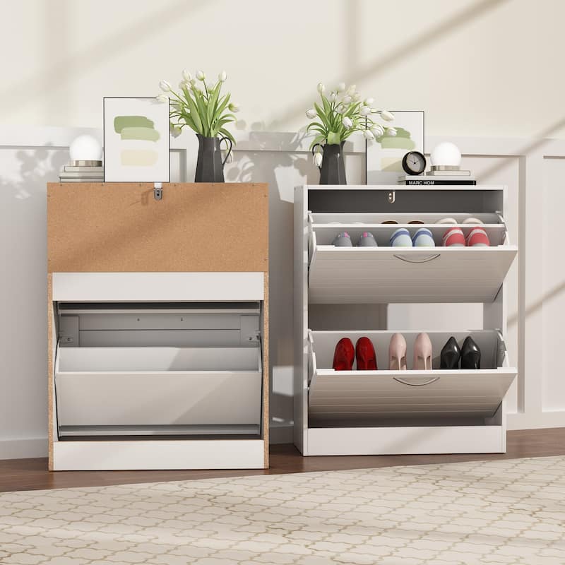 22.4"W Two Drawers Shoe Cabinet,Fold-out Drawer Shoe Organizer