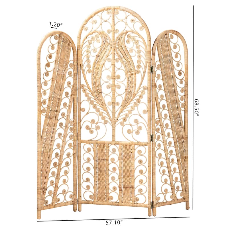 bali & pari Nadra Modern Bohemian Natural Brown Rattan Room Divider