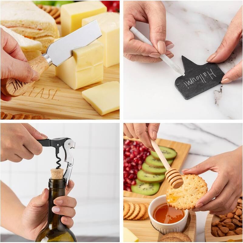 Rae Dunn Charcuterie Board & Accessories, Bamboo Cheese Board Set with Serving Forks and Platters, Cheese Knives Included