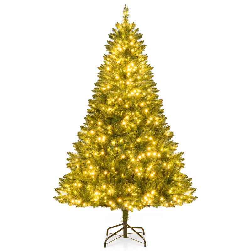 Gymax Artificial Christmas Tree w/990 Branch Tips 1000 Warm White LED - 6FT Green - 6 Foot