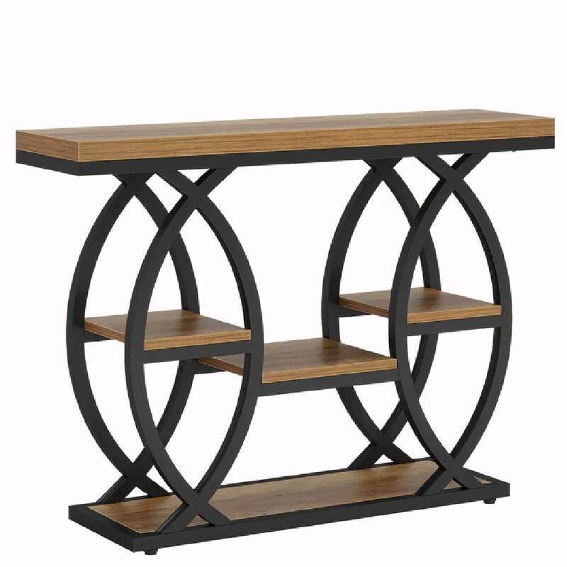 39" Industrial 4-Tier Console Table with Metal Frame and Staggered Shelves