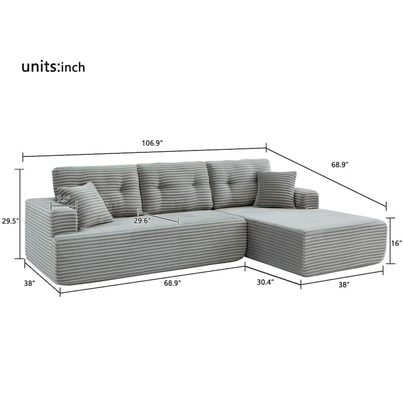 Corduroy Chaise Sectional Sofa Convertible Modular Sleeper Couch