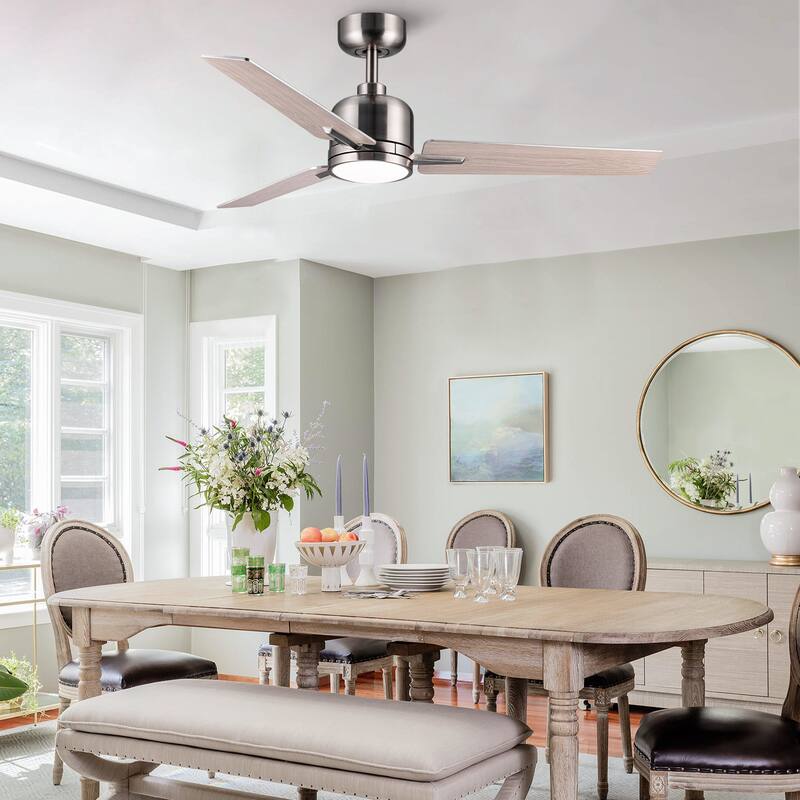YUHAO Kaleido 48 in. Indoor Matte Black Ceiling Fans with 3-Colors Integrated LED and Dual-Finish Blades