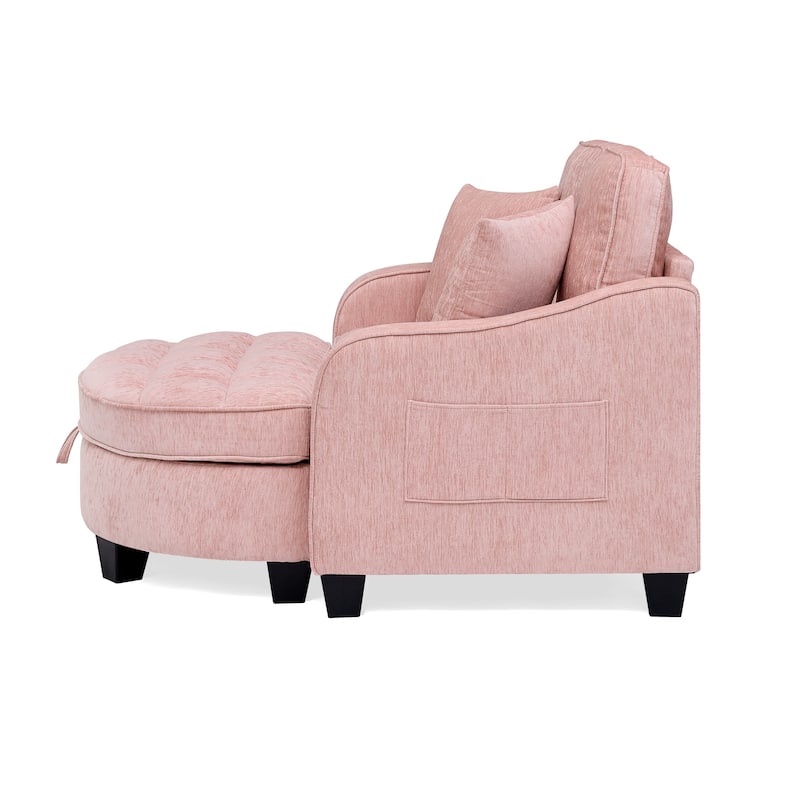 Two-Seater Chaise Longue Sofa with Storage Footrest, Irregular Armrests & Throw Pillows for Living Room & Bedroom