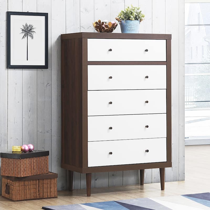 Costway 5 Drawer Dresser Wood Chest of Drawers Storage Freestanding