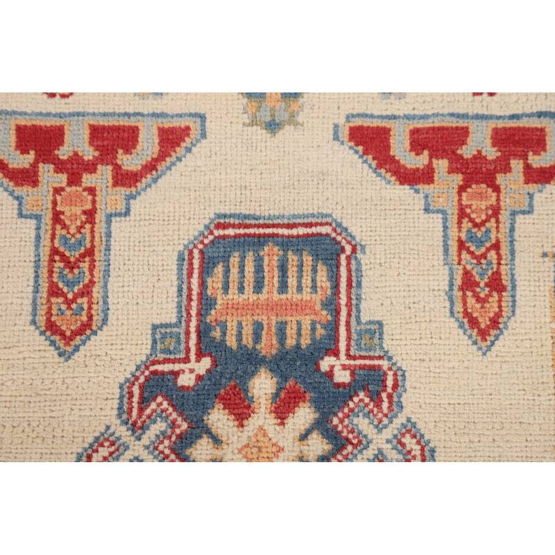 Ivory Geometric Kazak Foyer Rug Handmade Wool Carpet - 3'6" x 5'3"