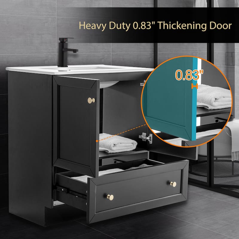 Solid Wood Bathroom Vanity Cabinet with Ceramic Undermount Sink Top Skirting Design