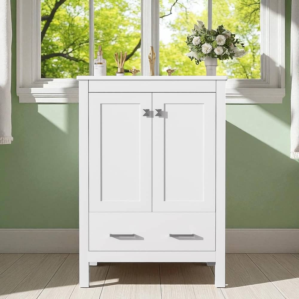 24" Bathroom Vanity with Ceramic Undermount Sink, 2 Doors, 1 Drawer, Soft-Close, Adjustable Shelf