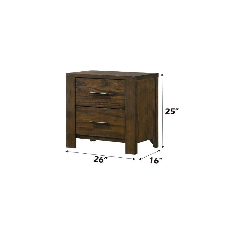 Elegant Oak Nightstand with Two Spacious Drawers and Antique Brass Handles