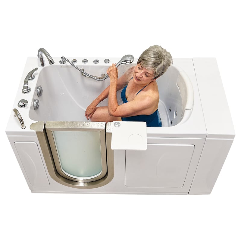 Ella Elite 30"x52" Acrylic Hydro Massage Walk-In Bathtub with Inward Swing Door, 5 Piece Fast Fill Faucet, 2" Dual Drain