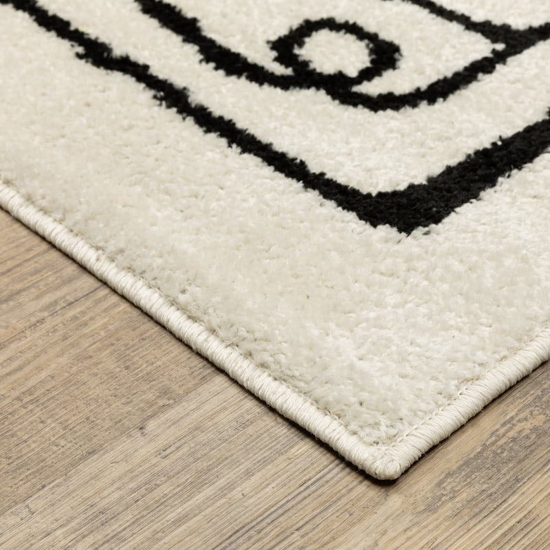 Quartz Mid-Century Modern Beige/ Black Area Rug-