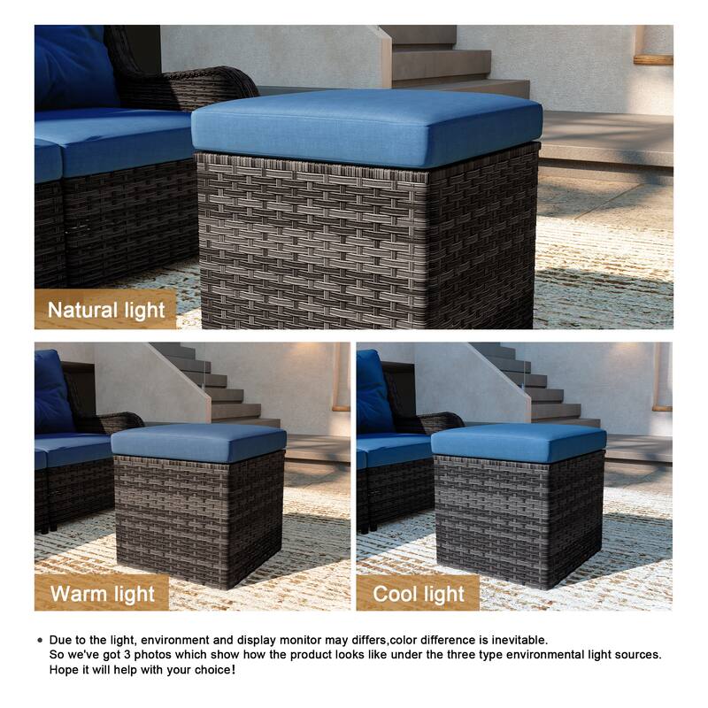 Outdoor Wicker Square Storage Ottoman with Plush Cushion