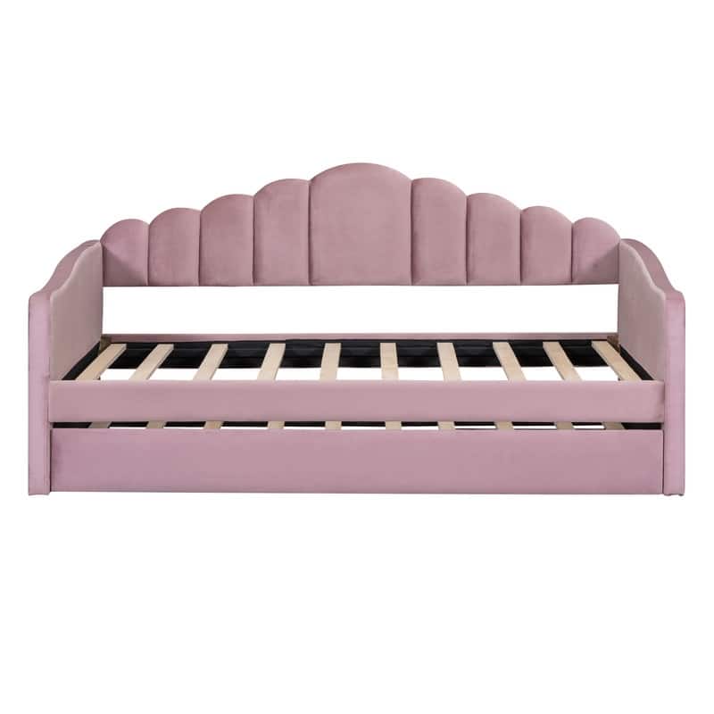 Twin Size Velvet Upholstered Daybed with Trundle,USB Charging Ports