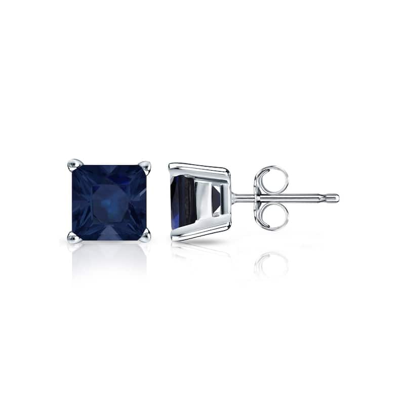 Auriya 14k Gold Princess-cut Sapphire Stud Earrings 1ct TGW - White