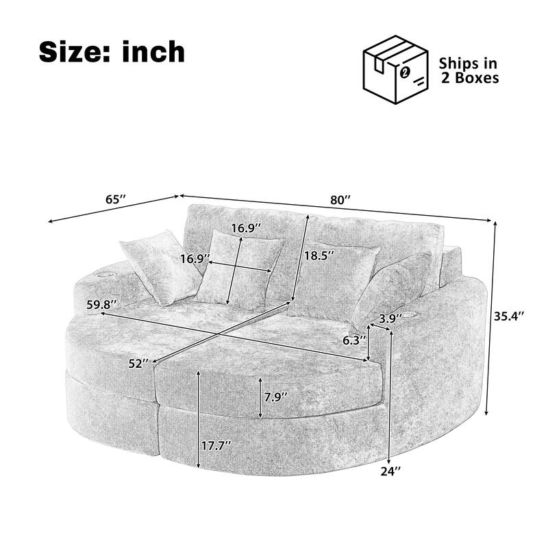 Roomfitters Curved Chaise Lounge Sofa 80" Upholstered Sofa Bed with Cup Holders, Modern Oversized Comfy Couch for Living Room